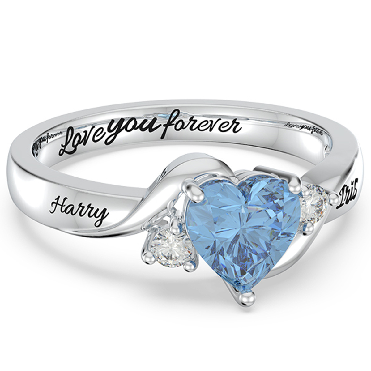 Sterling Silver Cubic Zirconia Personalized Heart Birthstone Ring-4