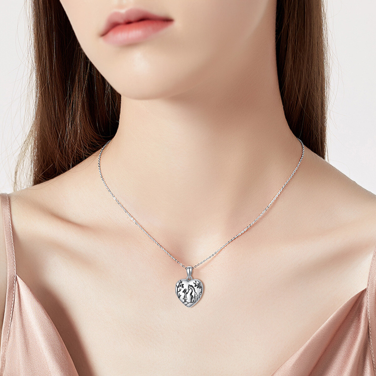 Collana con medaglione con foto personalizzata in argento sterling 925 con cuore e cavallo da donna-3