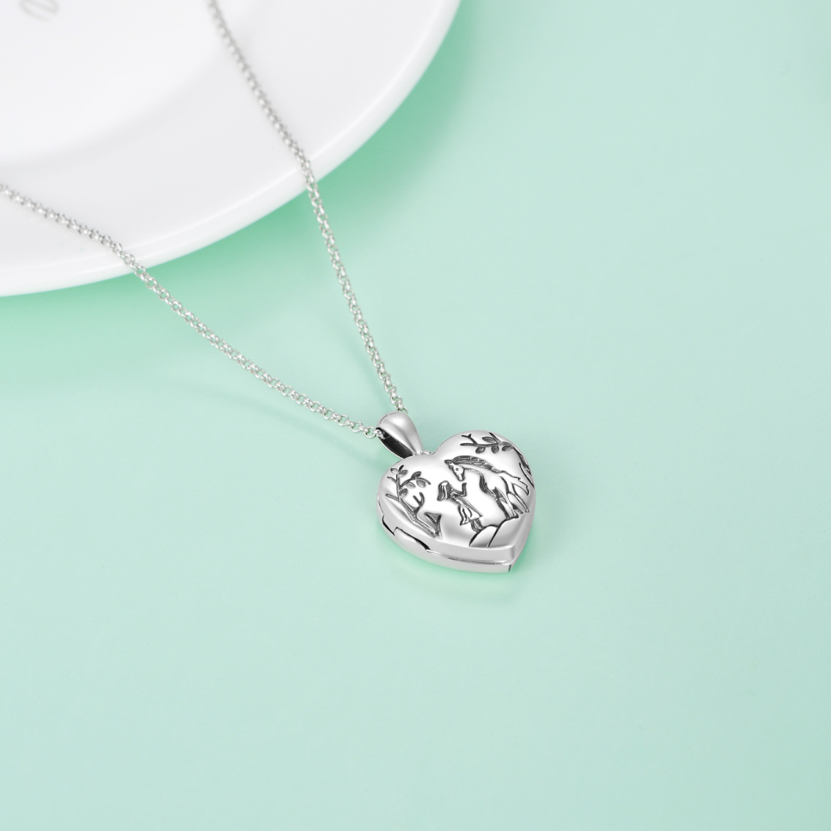 925 sterling zilveren hart en paard gepersonaliseerde medaillonketting met foto voor dames-4