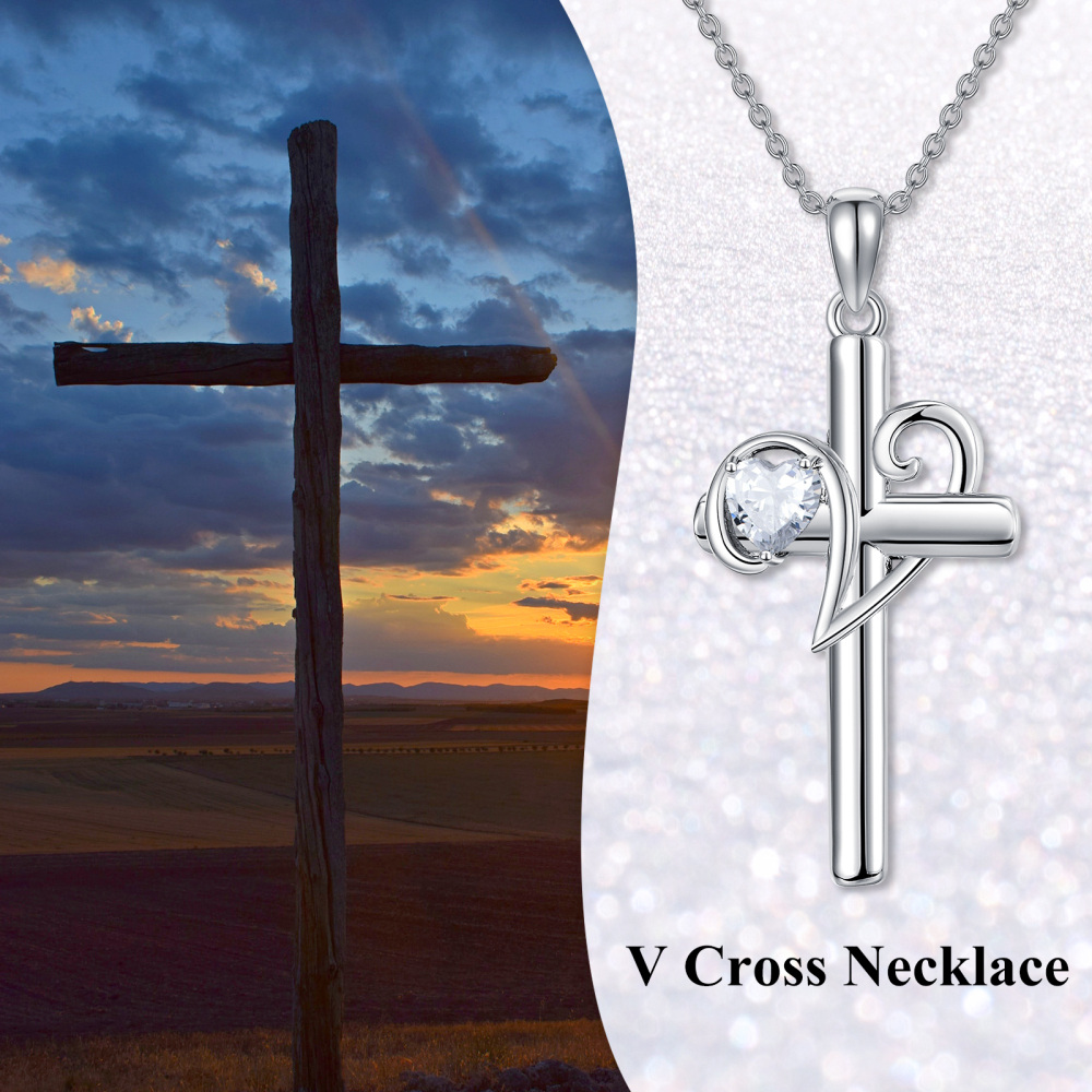 Sterling Silver Cubic Zirconia Cross Pendant Necklace-5