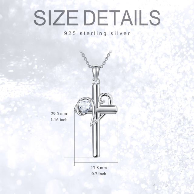 Sterling Silver Cubic Zirconia Personalized Initial Letter & Cross Pendant Necklace-6