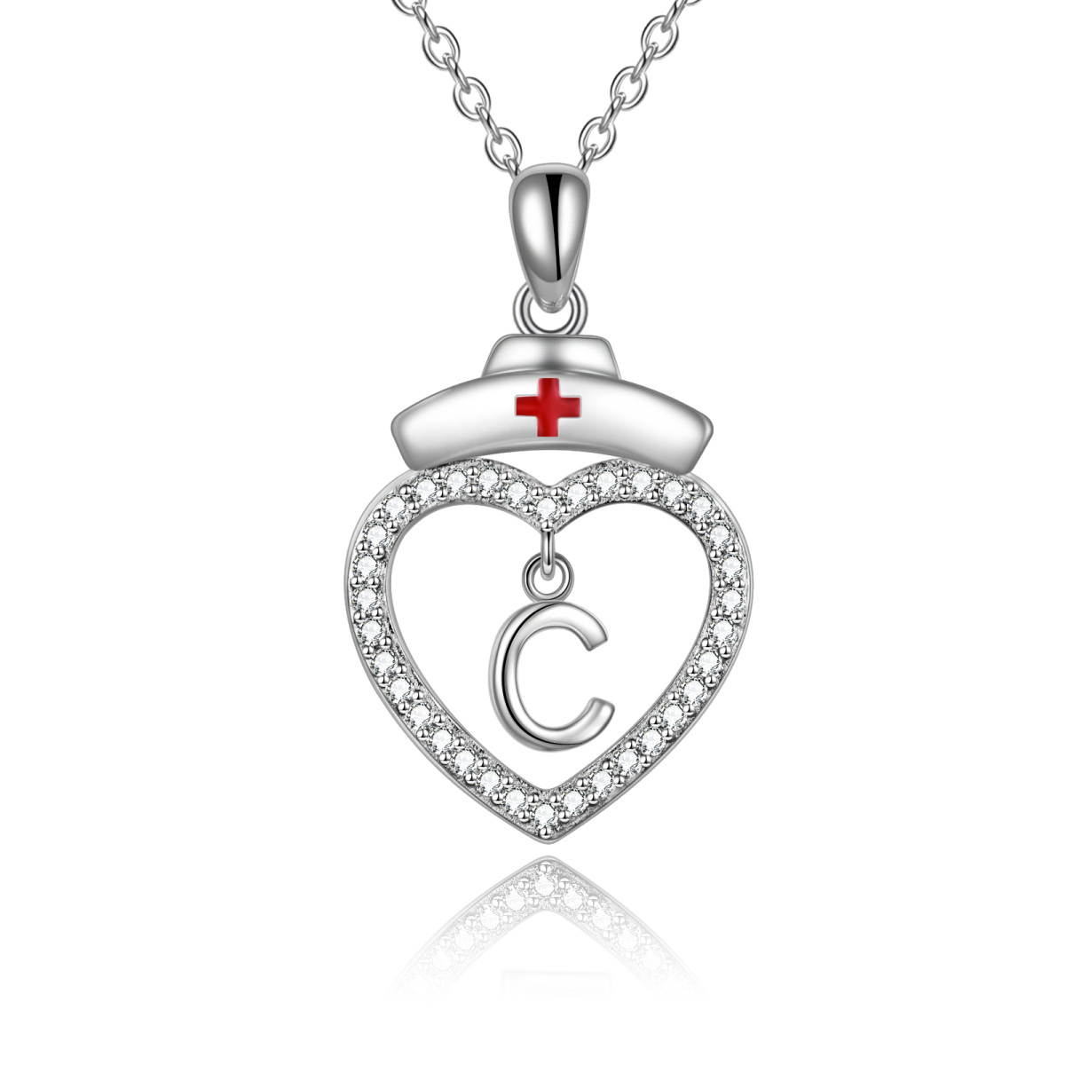 Sterling Silver Cubic Zirconia Personalized Initial Letter Pendant Necklace with Initial Letter C-1