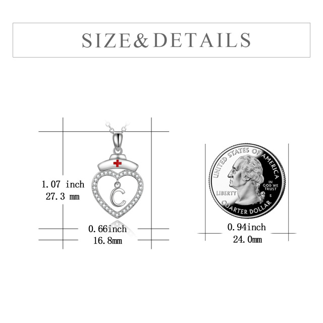 Collana con ciondolo con lettera iniziale personalizzata in argento sterling e zirconi con lettera iniziale C-5