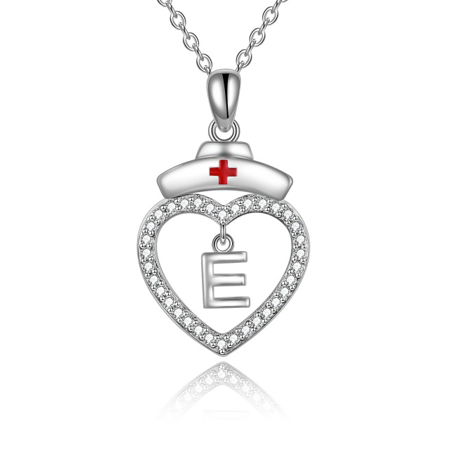 Collana con ciondolo con lettera iniziale personalizzata in argento sterling con zirconia cubica e lettera iniziale E-1