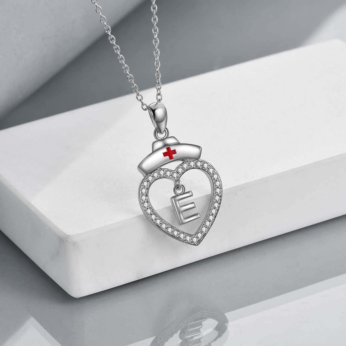 Collier en argent sterling avec pendentif lettre initiale E et zircon cubique personnalisé-4