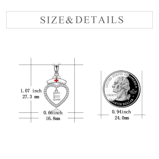 Collana con ciondolo con lettera iniziale personalizzata in argento sterling con zirconia cubica e lettera iniziale E-5