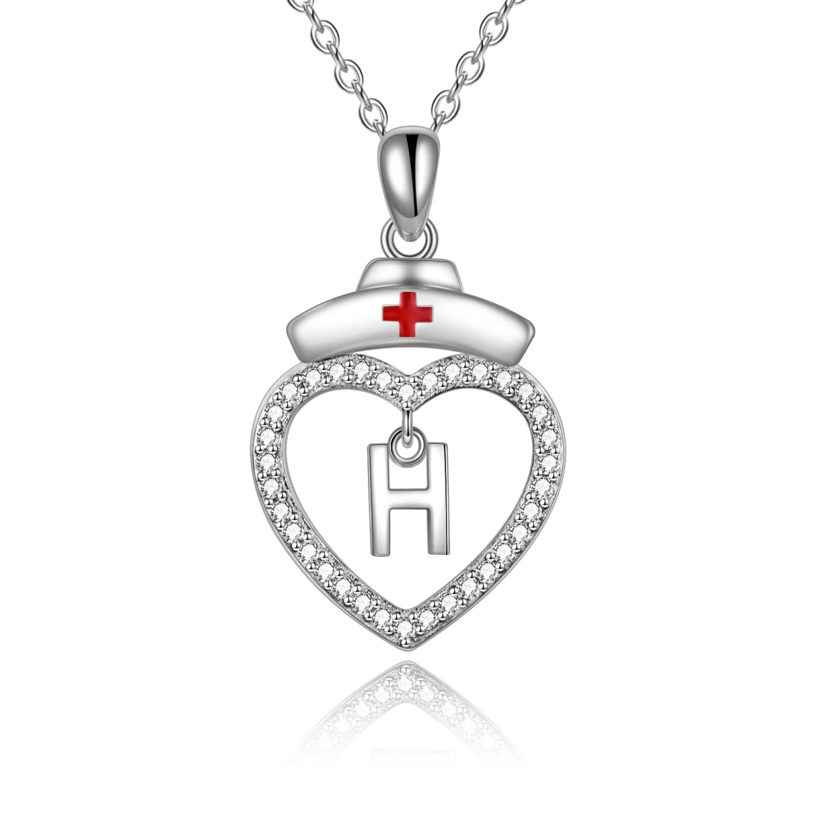 Collier en argent sterling avec pendentif lettre initiale H et zircon cubique personnalisé-1