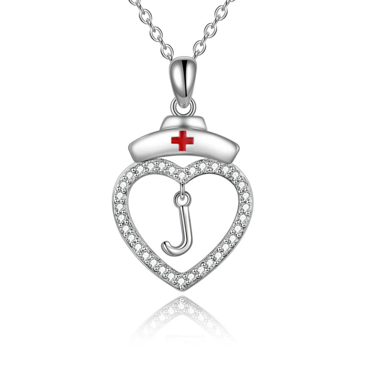 Collier en argent sterling avec pendentif en zircon cubique avec lettre initiale J-1