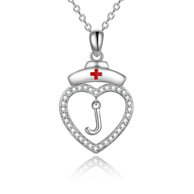 Sterling Silver Cubic Zirconia Personalized Initial Letter Pendant Necklace with Initial Letter J-1