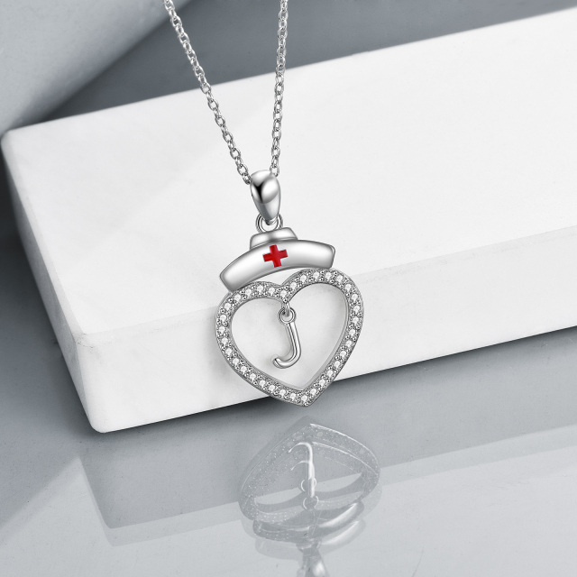 Collier en argent sterling avec pendentif en zircon cubique avec lettre initiale J-4