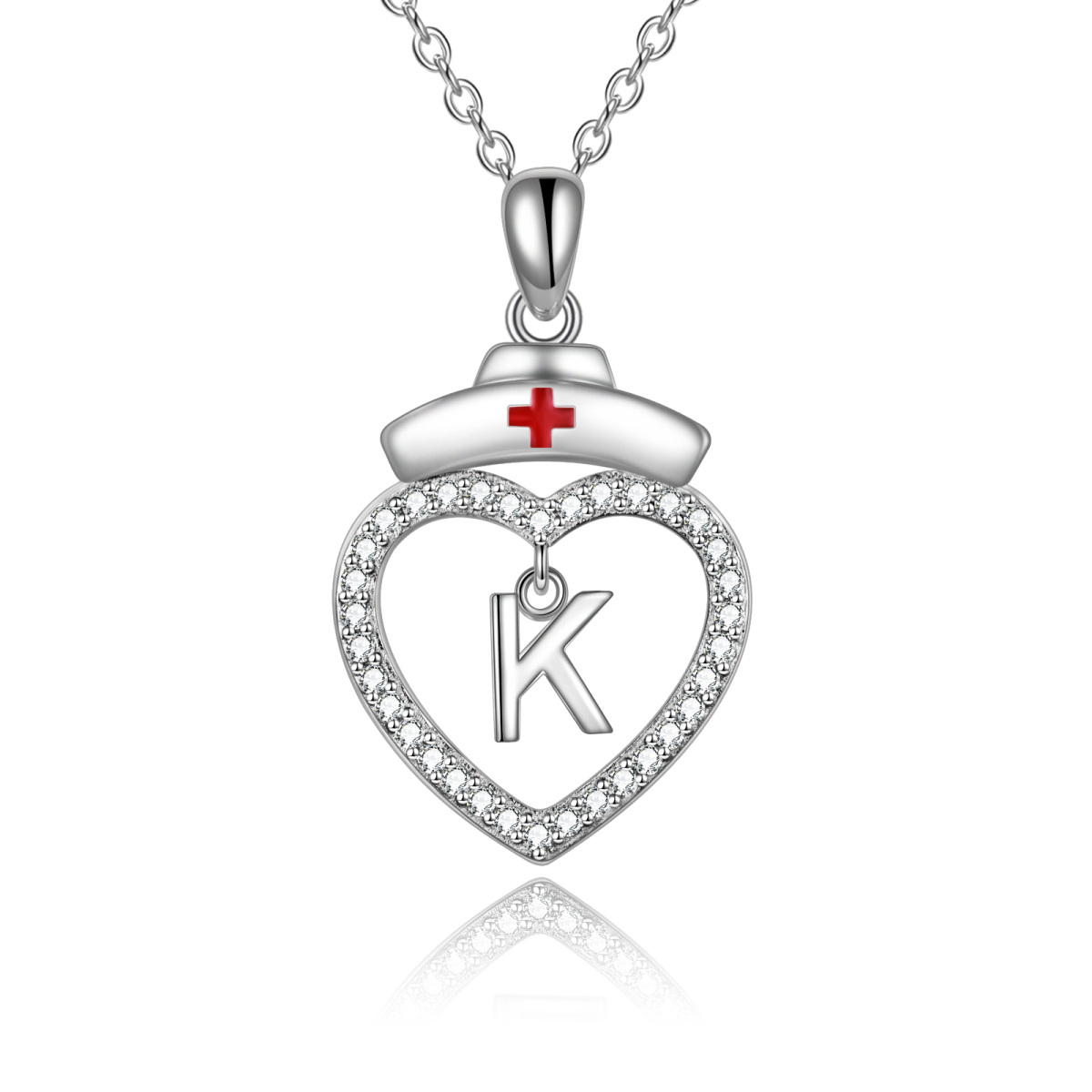 Sterling Silver Cubic Zirconia Personalized Initial Letter Pendant Necklace with Initial Letter K-1