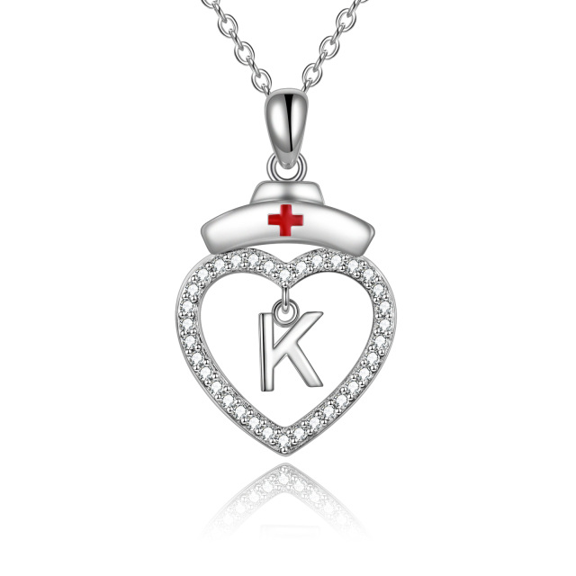 Sterling Silver Cubic Zirconia Personalized Initial Letter Pendant Necklace with Initial Letter K-1