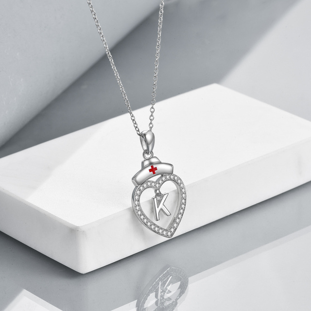 Collana con ciondolo con lettera iniziale personalizzata in argento sterling con zirconia cubica e lettera iniziale K-4