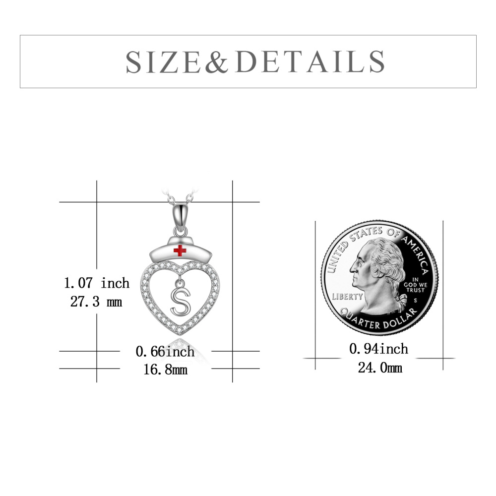 Sterling Silver Cubic Zirconia Nurse Initial Letter Heart Pendant Necklace With Initial Letter S For Nurse-5
