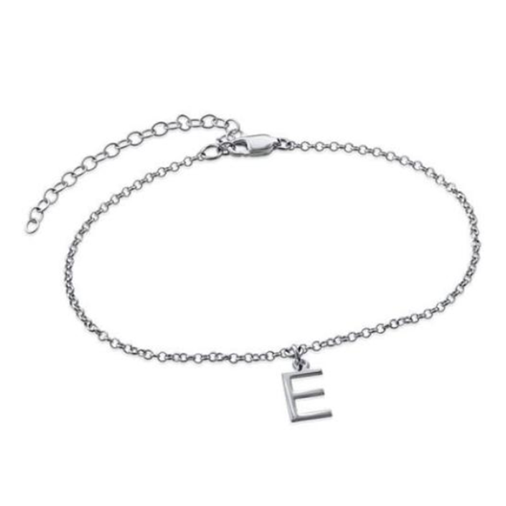 Fußkettchen aus Sterlingsilber mit personalisiertem Anfangsbuchstaben und einlagigem Charm für Damen-1