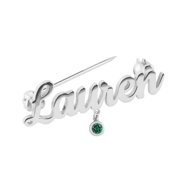 Sterling Silver Personalized Name& Birthstone Brooch for Women