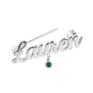 Sterling Silver Personalized Name& Birthstone Brooch for Women-48