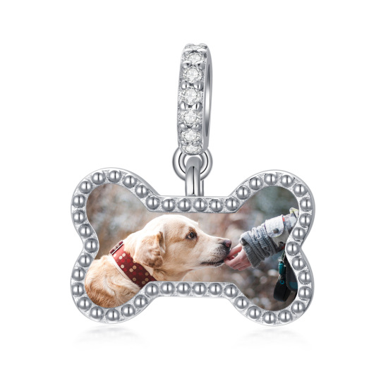 Sterling zilveren cubic zirconia gepersonaliseerde foto & bot bengelen charm