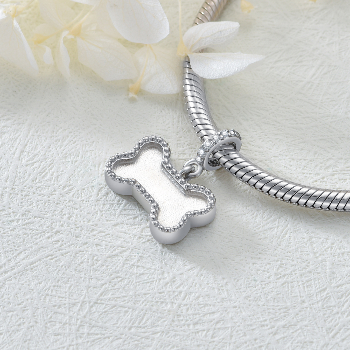 Charm personalizzato con foto e osso in argento sterling con zirconia cubica-5