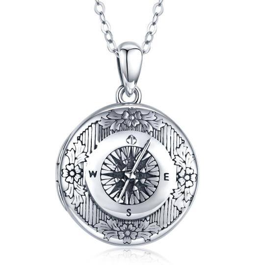 Sterling Silver Compass Personalized Photo Locket Necklace