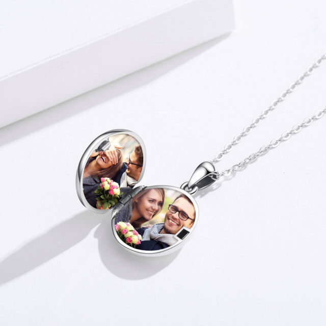 Sterling Silver Personalized Photo & Compass Personalized Photo Locket Necklace-4