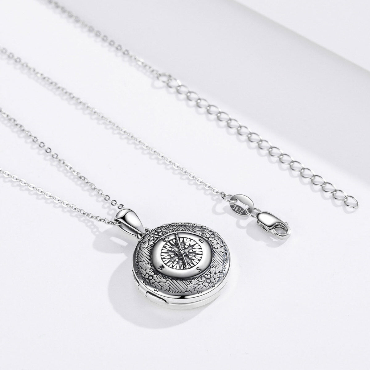 Sterling Silver Personalized Photo & Compass Personalized Photo Locket Necklace-5