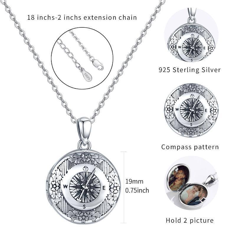 Sterling Silver Personalized Photo & Compass Personalized Photo Locket Necklace-6