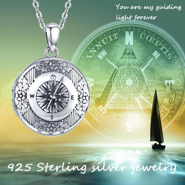 Sterling Silver Personalized Photo & Compass Personalized Photo Locket Necklace-7