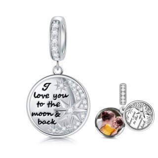 Sterling Silver Personalized Photo Dangle Charm with Engraved Word-49