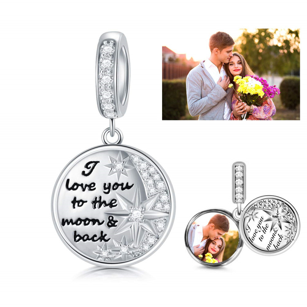 Breloque en argent sterling avec photo personnalisée et mot gravé-3