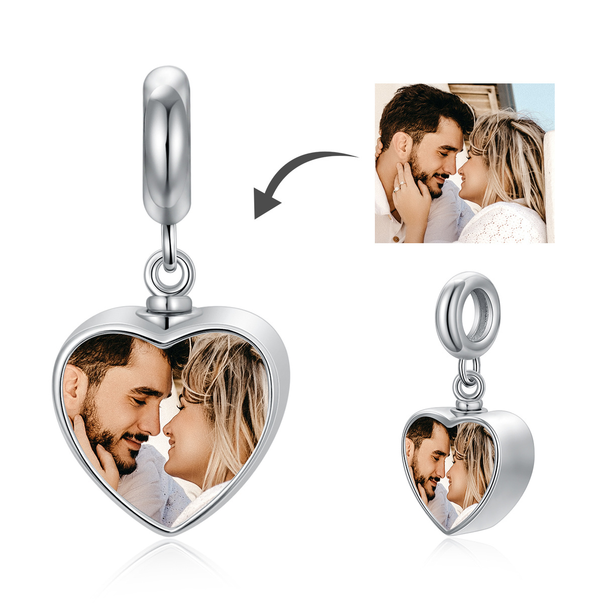 Sterling Silver Personalized Photo & Heart Dangle Charm-1