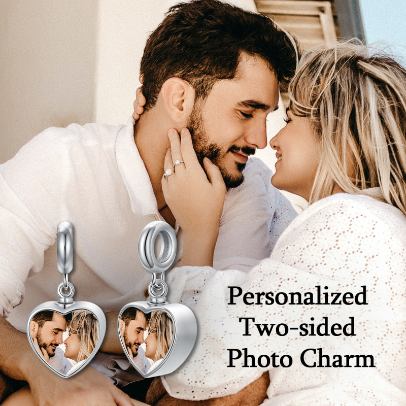 Colgante de plata con foto y corazón personalizados-5