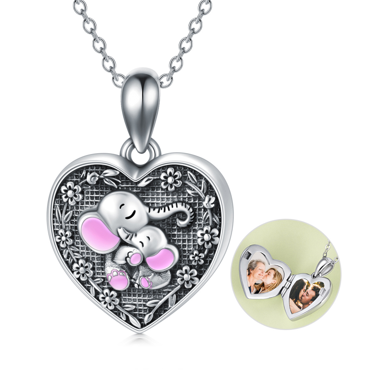 Collar con medallón de foto personalizado en forma de corazón de plata de ley con palabra grabada para mujer-1