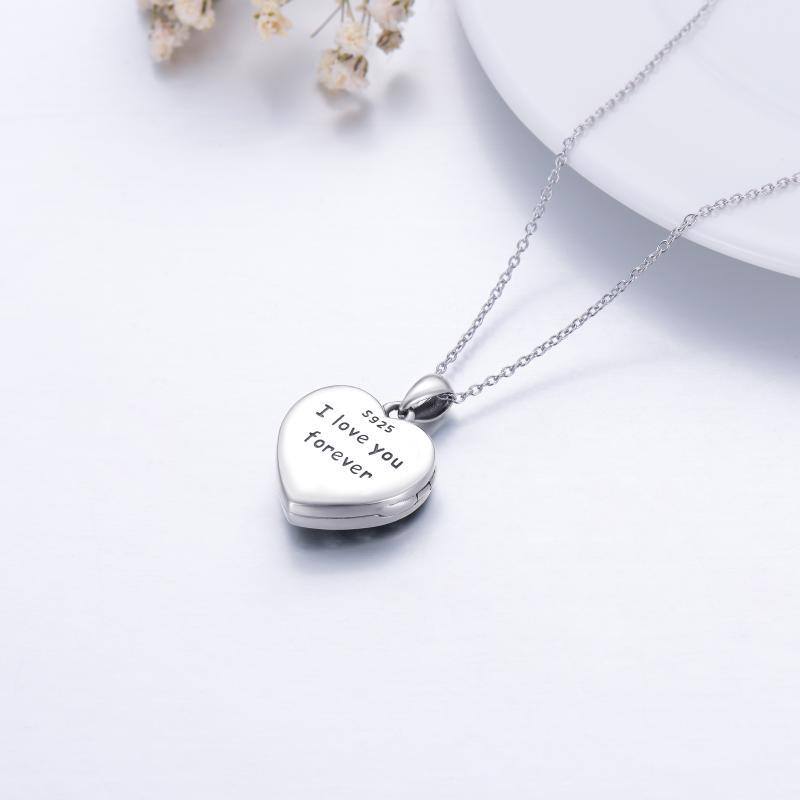 Collar con medallón de foto personalizado en forma de corazón de plata de ley con palabra grabada para mujer-5