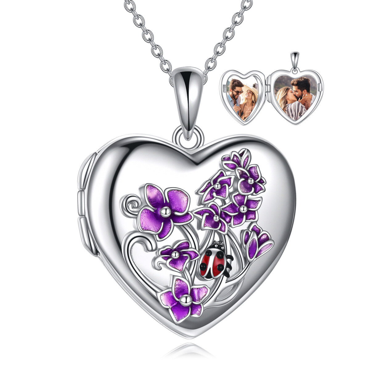 Sterling Silver Personalized Photo & Heart Personalized Photo Locket Necklace-3