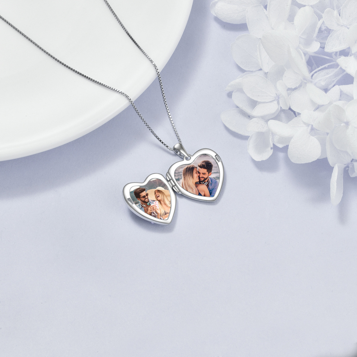 Sterling Silver Personalized Photo & Heart Personalized Photo Locket Necklace-5