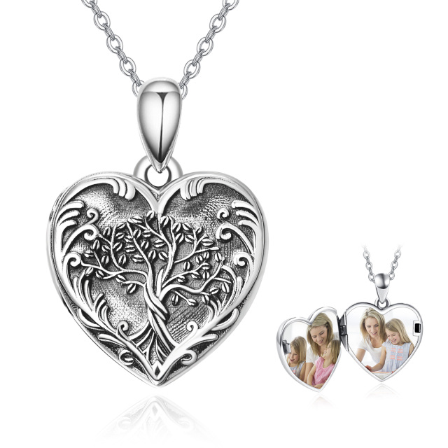 Sterling Silver Personalized Photo & Heart Personalized Photo Locket Necklace-1