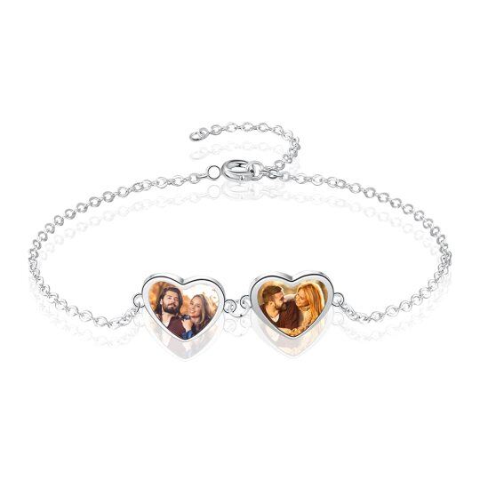 Bracciale con ciondolo a forma di cuore e foto personalizzata in argento sterling