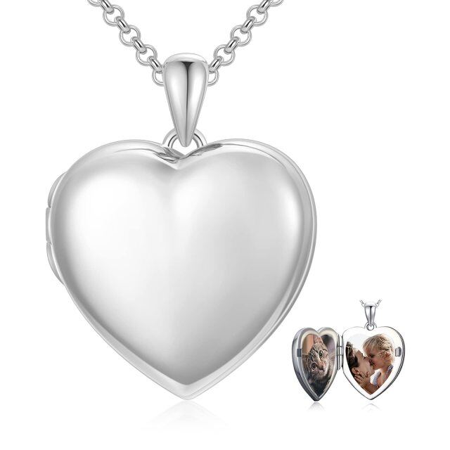 Sterling Silver Personalized Photo & Heart Pendant Necklace with Engraved Word-1