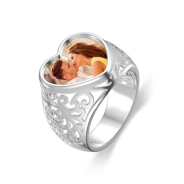 Anello in argento sterling con foto e cuore personalizzati-1