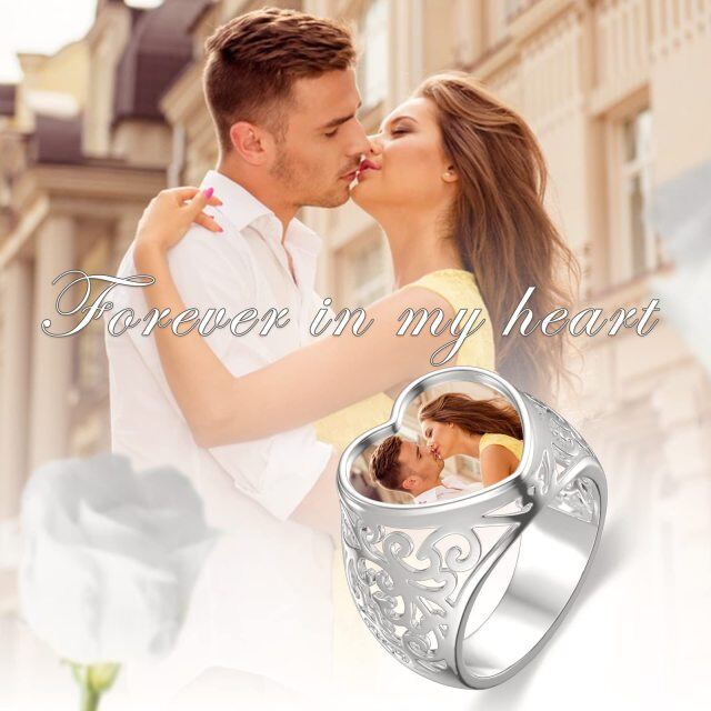 Anello in argento sterling con foto e cuore personalizzati-3