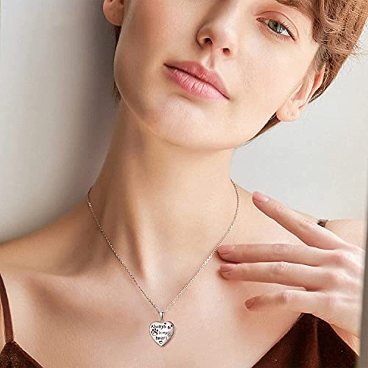 Collana in argento sterling con medaglione fotografico personalizzato e parola incisa per-2