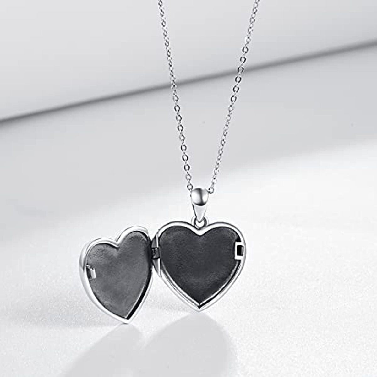 Sterling Silver Personalized Photo Locket Necklace With Engraved Word For Women-4