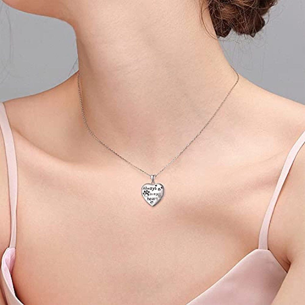 Sterling Silver Personalized Photo Locket Necklace With Engraved Word For Women-5