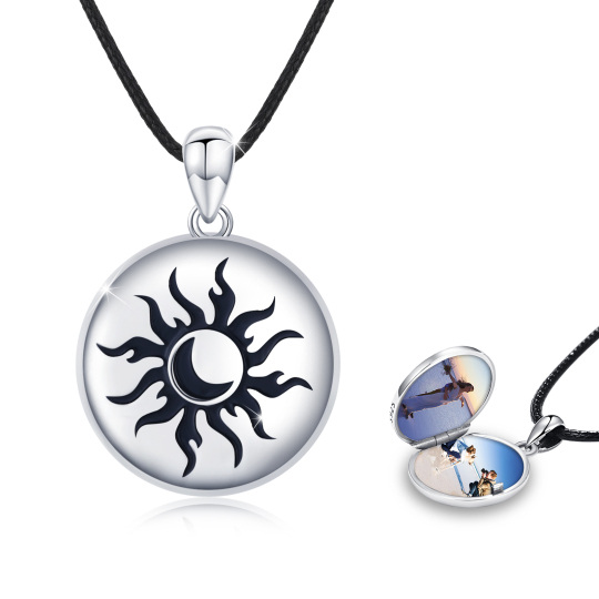 Collana con medaglione con foto personalizzata in argento sterling con luna e sole