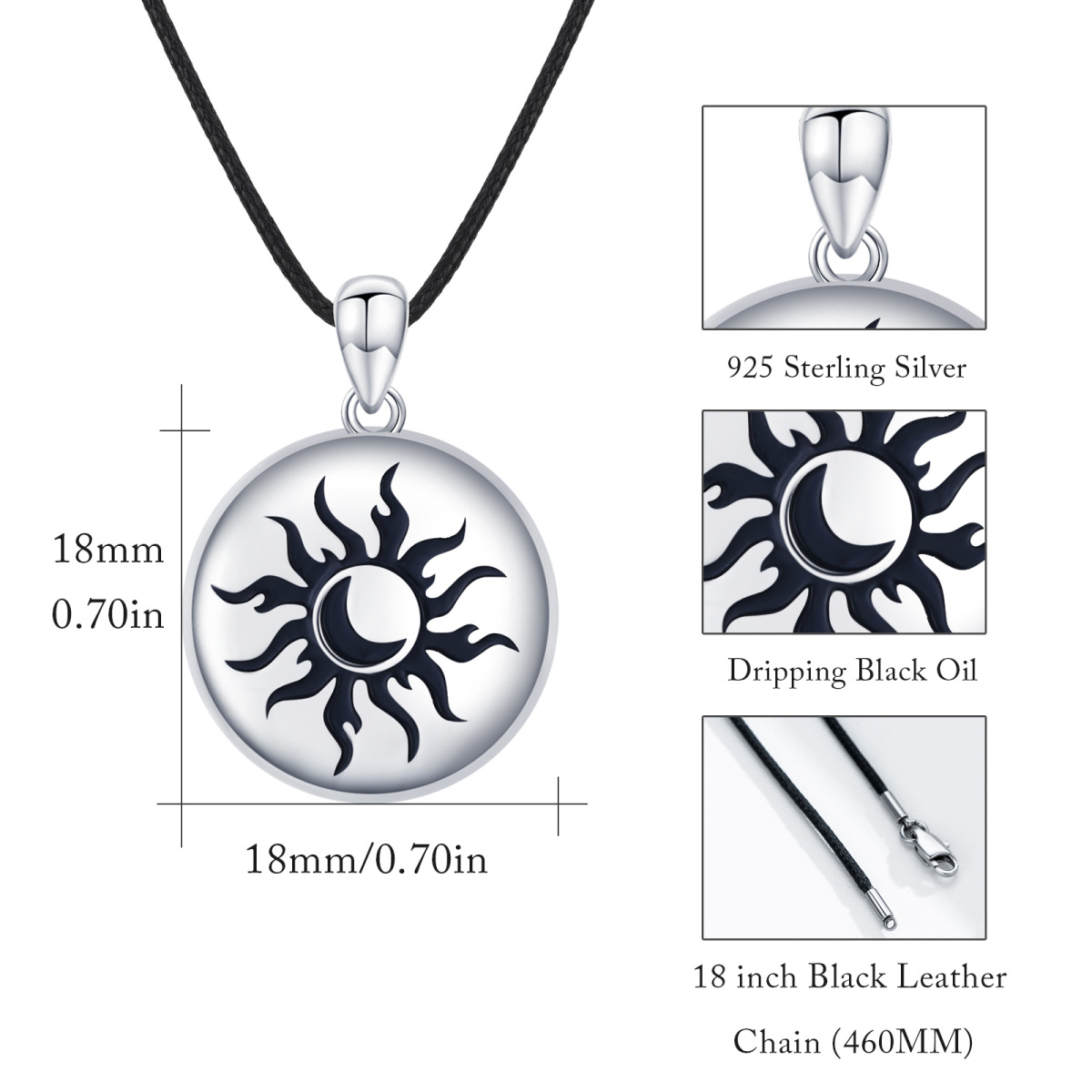 Collana con medaglione personalizzato con foto in argento sterling con luna e sole per donna-5