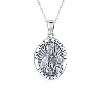 Sterling Silver Personalized Photo & Our Lady Of Guadalupe Pendant Necklace with Engraved Word-4