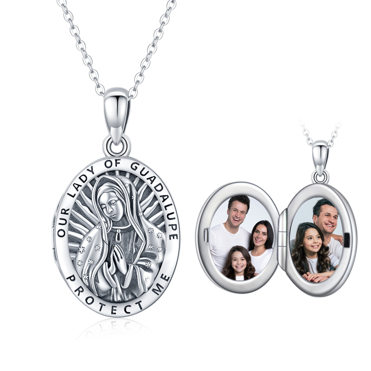 Collar de plata de ley personalizado con foto y colgante de Nuestra Señora de Guadalupe co-6