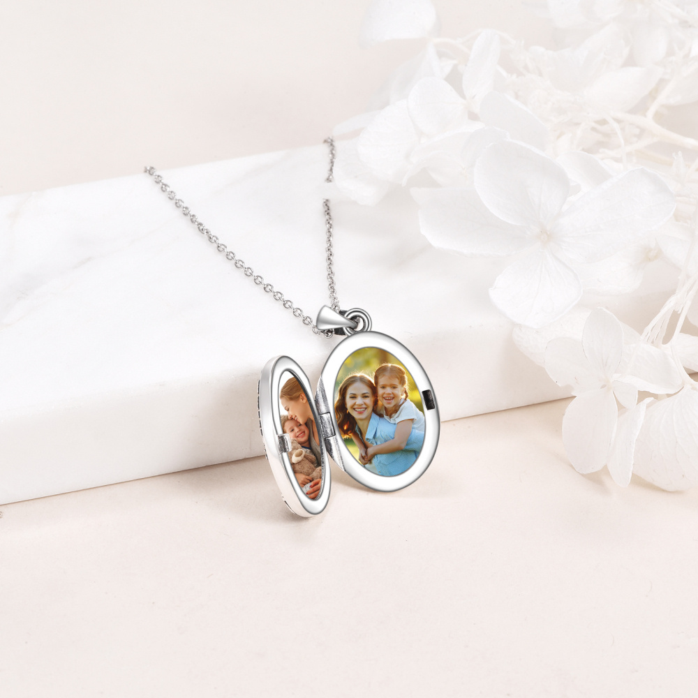 Sterling Silber Heiliger Christophorus personalisierte Foto-Medaillon-Halskette für Frauen-3