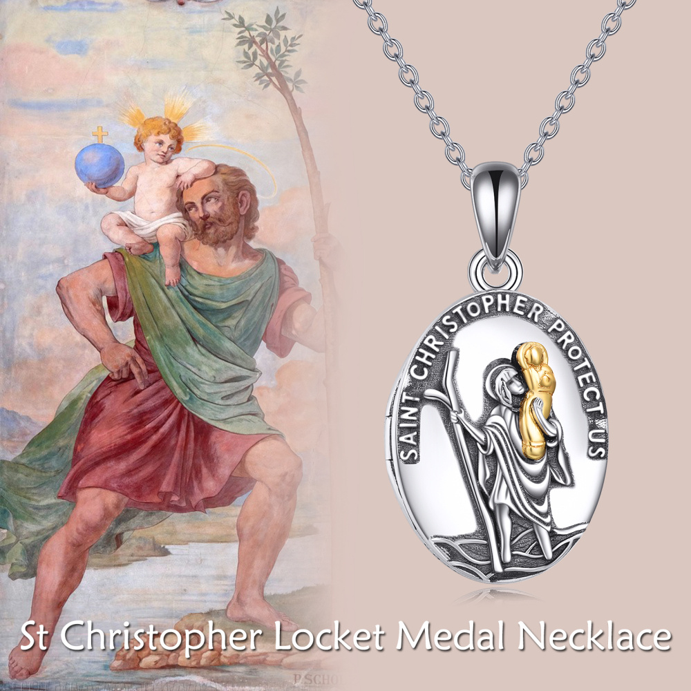 Sterling Silber Heiliger Christophorus personalisierte Foto-Medaillon-Halskette für Frauen-5